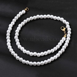 6MM White Round Plastic Pearl Beaded Necklaces for Women, with 304 Stainless Steel Clasps, Ion Plating(IP), Golden, 17.91 inch(45.5cm)(NJEW-L469-02G)