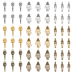 Fingerinspire 54Pcs 9 Styles Tibetan Style Alloy Pendants, Skull Palm & Skeleton & Raven Skull Charms, Mixed Color, 39~42.5x9~18.5x2~8mm, Hole: 1.6~5x1.6~4mm, 6pcs/style(FIND-FG0002-88)