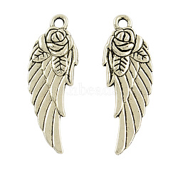 Tibetan Style Alloy Wing Pendants, Lead Free & Cadmium Free, Antique Silver, 31x11x4mm, Hole: 2mm(TIBEP-A16767-AS-RS)