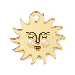 Opaque Acrylic Pendants, with Plastic Imitation Pearl Beads, Sun Charms, 37x36.5x5mm, Hole: 5x4mm(SACR-F017-01B)
