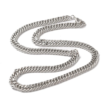 Iron Cuban Link Chain Necklaces for Women Men, Platinum, 23.62 inch(60cm), Link: 11x9x1.7mm