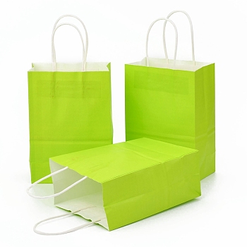 Kraft Paper Bags, Gift Bags, Shopping Bags, with Handles, Green Yellow, 15x8x21cm