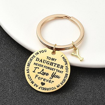 Valentine's Day Brass & 201 Stainless Steel Keychain, with Alloy Rings, Letter Y, 6.2cm