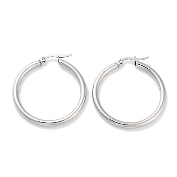 Ring 304 Stainless Steel Hoop Earrings for Women Men, Stainless Steel Color, 9 Gauge, 35x3mm, Pin: 0.6mm