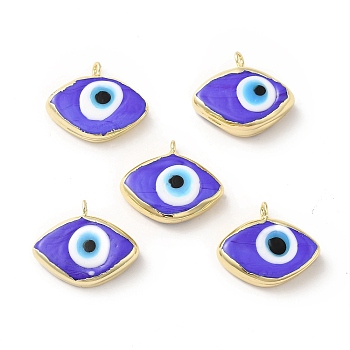 Handmade Lampwork Pendants, with Rack Plating Brass Findings, Long-Lasting Plated, Evil Eye, Mauve, 17~18x21~22x4~4.5mm, Hole: 2mm