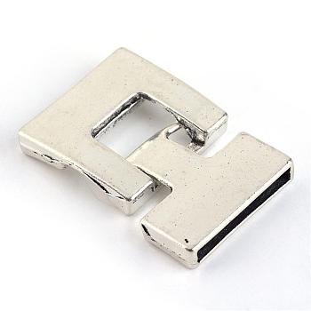 Tibetan Style Alloy Snap Lock Clasps, Cadmium Free & Lead Free, Antique Silver, 34x22~22.5x4mm, Hole: 19.5x2mm