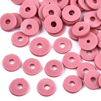 Handmade Polymer Clay Beads, for DIY Jewelry Crafts Supplies, Disc/Flat Round, Heishi Beads, Pearl Pink, 4x1mm, Hole: 1mm, about 55000pcs/1000g