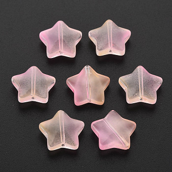 Two Tone Transparent Spray Painted Glass Beads, Star, Light Salmon, 12.5x13x5mm, Hole: 1mm