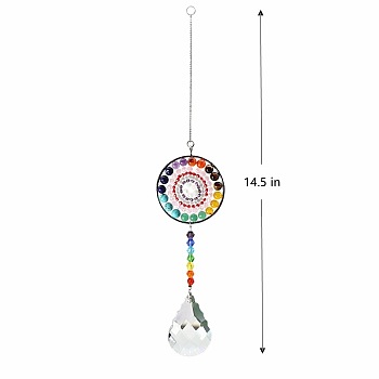 Big Pendant Decorations, Hanging Sun Catchers, Chakra Theme K9 Crystal Glass, Teardrop, Colorful, 36.8cm