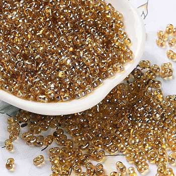 Glass Seed Beads, Transparent Colours, Silver Lined, Peanut, Goldenrod, 4~4.5x2~2.5x2~2.5mm, Hole: 0.8~0.9mm, about 10000pcs/pound