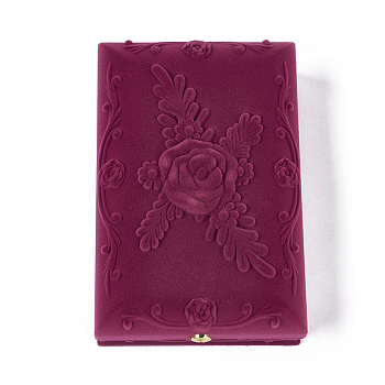 Rose Flower Pattern Velvet Jewelry Set Boxes, Necklace and Earrings, with Cloth and Plastic, Rectangle, Medium Violet Red, 17.5x11.5x5.6cm
