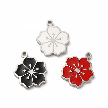 304 Stainless Steel Enamel Charms, Sakura, Mixed Color, 14x12x1mm, Hole: 1.2mm