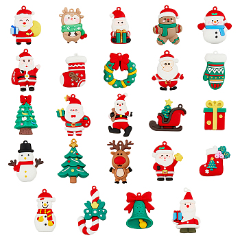 SUPERFINDINGS 24Pcs 24 Style  Christmas Themed PVC Plastic Pendants Sets, Mixed Shapes, Mixed Color, 38.5~64.5x25.5~46.5x11.5~28.5mm, Hole: 2~3mm, 1pc/style