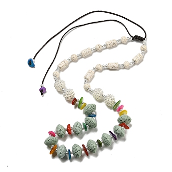 Dyed Lava Rock with Shells,  Plastic Pearl Beads Necklaces, Dark Sea Green, 1.65~2.80 inch(4.2~7.1cm)
