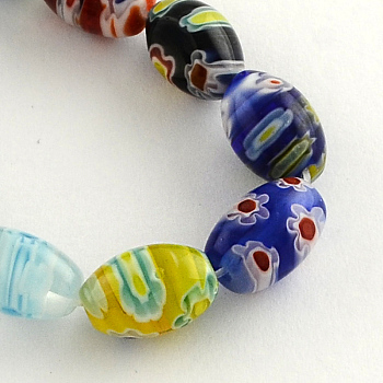 Oval Handmade Millefiori Glass Beads Strands, Mixed Color, 14~15x10mm, Hole: 1mm, about 27pcs/strand, 14.9 inch