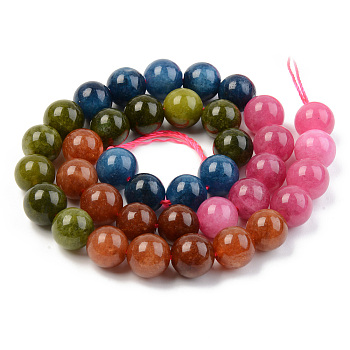 Round Dyed Natural Quartz Beads Strands, Segmented Multi-color Beads, Mixed Color, 10.5mm, Hole: 1mm, about 40pcs/strand, 14.88 inch(37.8cm)