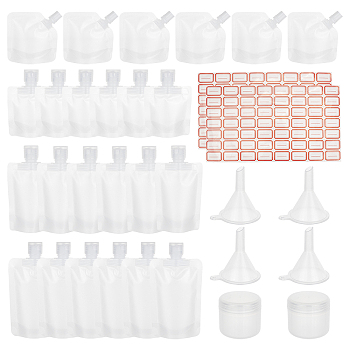 Elite 24Pcs PET Plastic Empty Refillable Travel Bags, Rectangle with Caps, 8Pcs Plastic Funnel, PP Plastic Cream Jar and Label Paster, Clear, 32pcs/set