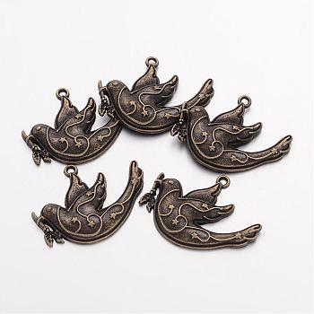 Tibetan Style Alloy Pendants, Peace Dove, Cadmium Free & Nickel Free & Lead Free, Antique Bronze, 21x28x3mm, Hole: 1.5mm