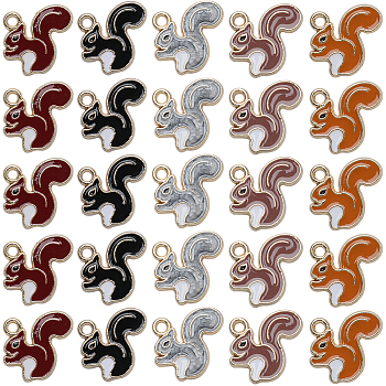 50Pcs 5 Colors Alloy Enamel Pendants, Squirrel Charm, Mixed Color, 16x18x1.5mm, Hole: 1.8mm, 10pcs/color