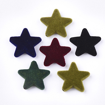 Flocky Acrylic Beads, Star, Mixed Color, 20.5x22x5mm, Hole: 1.5mm