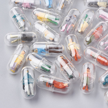 Openable Plastic Bead Containers, with Resin Beads Inside, Capsule Shaped Container, Mixed Color, 24x10mm