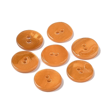 Spray Paint Natural Freshwater Shell Button, 2-Hole, Flat Round, Dark Orange, 11.5x1.5mm, Hole: 1.4mm
