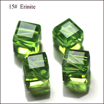 Imitation Austrian Crystal Beads, Grade AAA, Faceted, Cube, Green, 7x8.5x8.5mm, Hole: 0.9~1mm