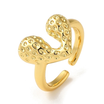 Rack Plating Brass Open Cuff Rings for Women, Heart, Real 18K Gold Plated, US Size 7(17.3mm)