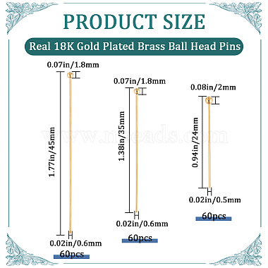 180Pcs 3 Styles Brass Ball Head Pins(KK-CN0003-01)-2