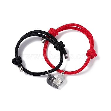 2Pcs 2 Color Crystal Rhinestone Matching Heart Charm Bracelets Set(BJEW-E011-02BS)-2