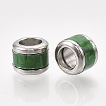 Stainless Steel Color Green Column Stainless Steel Beads(STAS-S079-100C-P)