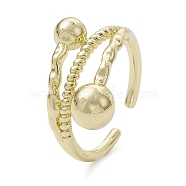 Rack Plating Brass Open Cuff Rings, Round Ball, Real 18K Gold Plated, US Size 7(17.3mm)(RJEW-K257-21G)