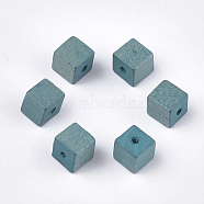 Painted Natural Wood Beads, Cube, Light Sea Green, 10x10x10mm, Hole: 2mm(X-WOOD-T021-07E)