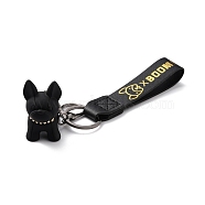 Imitation Leather Clasps Keychain, with Resin Pendants and Zinc Alloy Findings, Dog, Gunmetal, Black, 18.3cm(KEYC-I113-01E)