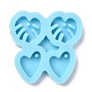 Pendant Silicone Molds, Resin Casting Molds, For UV Resin, Epoxy Resin Jewelry Making, Leaf & Heart, Dark Cyan, 44.5x45x7mm(X-DIY-P022-02)