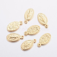 304 Stainless Steel Charms, Oval with Virgin Mary, Golden, 12.5x6.5x1.5mm, Hole: 0.8mm(STAS-F155-17G)