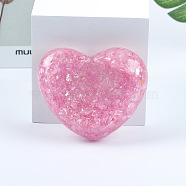 Resin Heart Display Decoration, with Sequins & Natural Rose Quartz Chips inside Statues for Home Office Decorations, 93x80x30mm(PW-WG31493-06)