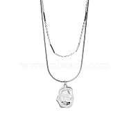 Stainless Steel Round Snake & Link Chains Double Layer Necklaces, with Twist Oval Pendant, Stainless Steel Color, 16.14 inch(41cm)(LK2067-2)