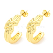 Rack Plating Brass Arch Stud Earrings, Half Hoop Earrings, Long-Lasting Plated, Lead Free & Cadmium Free, Real 18K Gold Plated, 25.5x8.5mm(EJEW-A028-45G)