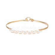 Natural Pearl Beaded Bangle, Copper Wire Wrap Jewelry for Women, Golden, Inner Diameter: 2-3/8 inch(6.1cm)(BJEW-JB08163-02)