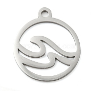 Non-Tarnish 304 Stainless Steel Pendants, Laser Cut, Stainless Steel Color, Flat Round Charm, Wave, 25x21.5x1mm, Hole: 2.5mm(STAS-B056-26P-01)