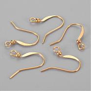 Brass French Earring Hooks, Flat Earring Hooks, Ear Wire, with Beads and Horizontal Loop, Lead Free, Golden, 15mm, Hole: 2mm(X-KK-Q369-G)