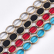 Electroplate Glass Beads Strands, Edge Plated, Oval, Mixed Color, 17x14x4.5mm, Hole: 1.2mm, about 20pcs/strand, 12.9 inch(EGLA-S188-03)