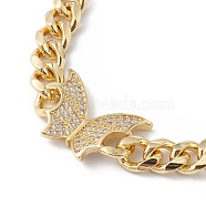 Clear Cubic Zirconia Butterfly Pendant Necklace with Curb Chains, Brass Jewelry for Women, Cadmium Free & Lead Free, Real 18K Gold Plated, 16.54 inch(42cm)(NJEW-L463-001G)
