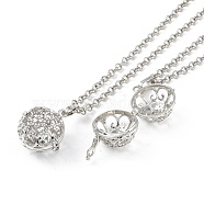Brass with Rhinestone Pendant Necklaces, Iron Rolo Chains, Round, Platinum, 32.36 inch(822mm) long, pendant: 25.5x24.5mm, 18mm inner diameter(NJEW-G089-03G-P)