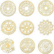 Olycraft 9Pcs 9 Styles Nickel Self-adhesive Picture Stickers, Golden, Magic Circle, 40x40mm, 1pc/style(DIY-OC0004-30)