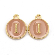 Golden Plated Alloy Enamel Charms, Cadmium Free & Lead Free, Enamelled Sequins, Flat Round with Letter, Wheat, Letter.I, 14x12x2mm, Hole: 1.5mm(X-ENAM-S118-06I)