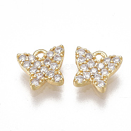 Brass Micro Pave Cubic Zirconia Charms, Nickel Free, Real 18K Gold Plated, Butterfly, Clear, 6x6x2mm, Hole: 0.9mm(X-KK-T038-363G)
