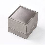 Plastic Jewelry Boxes, Covered with Imitation Leather, Rectangle, Silver, 6x6.5x5cm(LBOX-L003-B03)