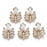 Brass Micro Pave Cubic Zirconia Pendants, Leaf with Teardrop, Long-Lasting Plated, Light Gold, Clear, 15.5x11x3.5mm, Hole: 1mm(KK-R111-062)
